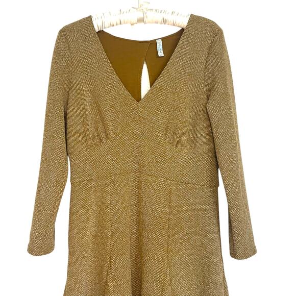 Free People Size L Heart Stopper Knit Golden Fit & Flare Mini Dress Long Sleeve - Picture 2 of 9